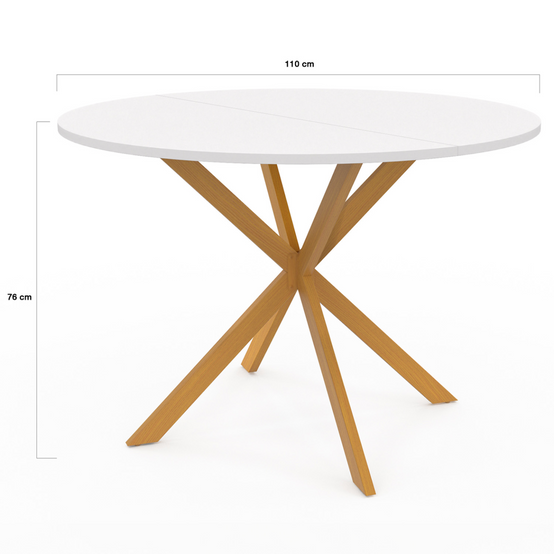 Table à manger ronde ALIX 6 personnes pied araignée bois plateau blanc GISELE 110 cm - Image 4