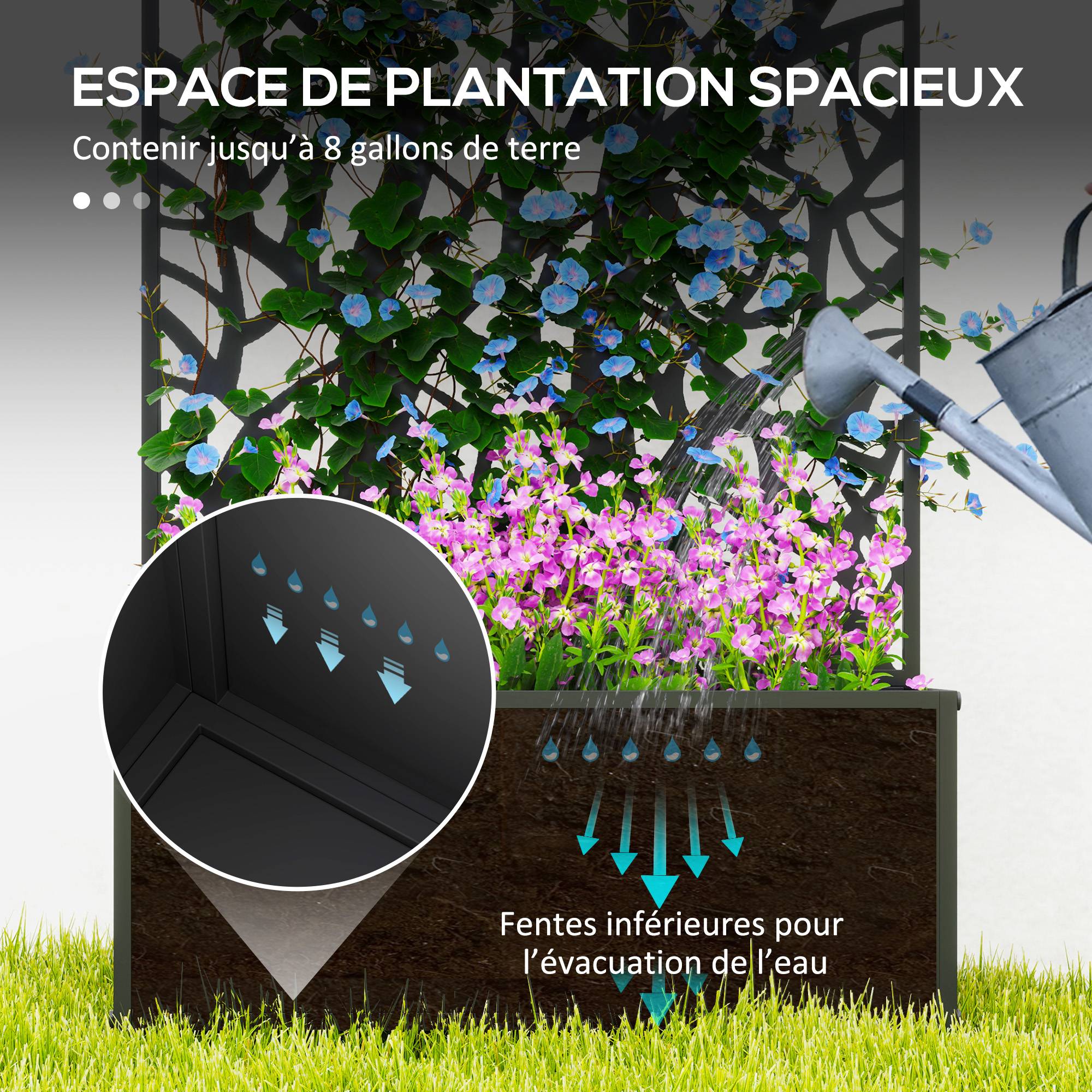 Jardinière avec treillis métal balcon grimpantes paravent extérieur 61x113cm noir - ComfortXL Outdoor Living - Image 6