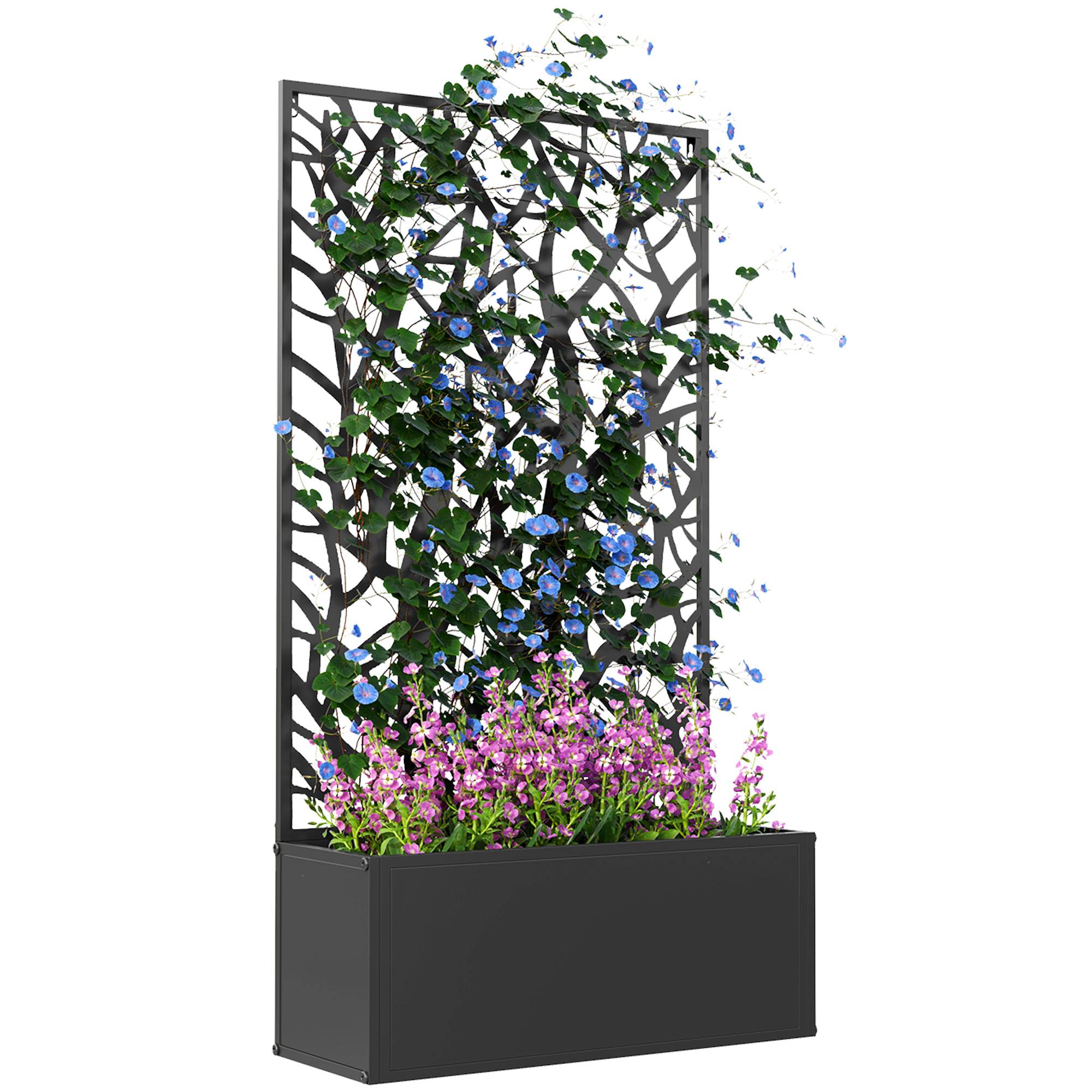 Jardinière avec treillis métal balcon grimpantes paravent extérieur 61x113cm noir - ComfortXL Outdoor Living - Image 1