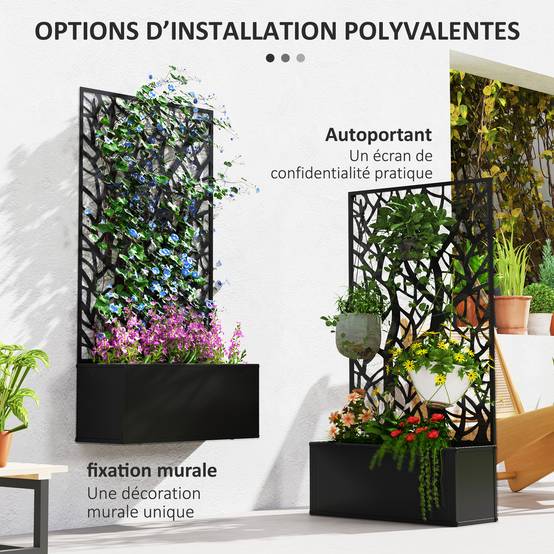 Jardinière avec treillis métal balcon grimpantes paravent extérieur 61x113cm noir - ComfortXL Outdoor Living - Image 7