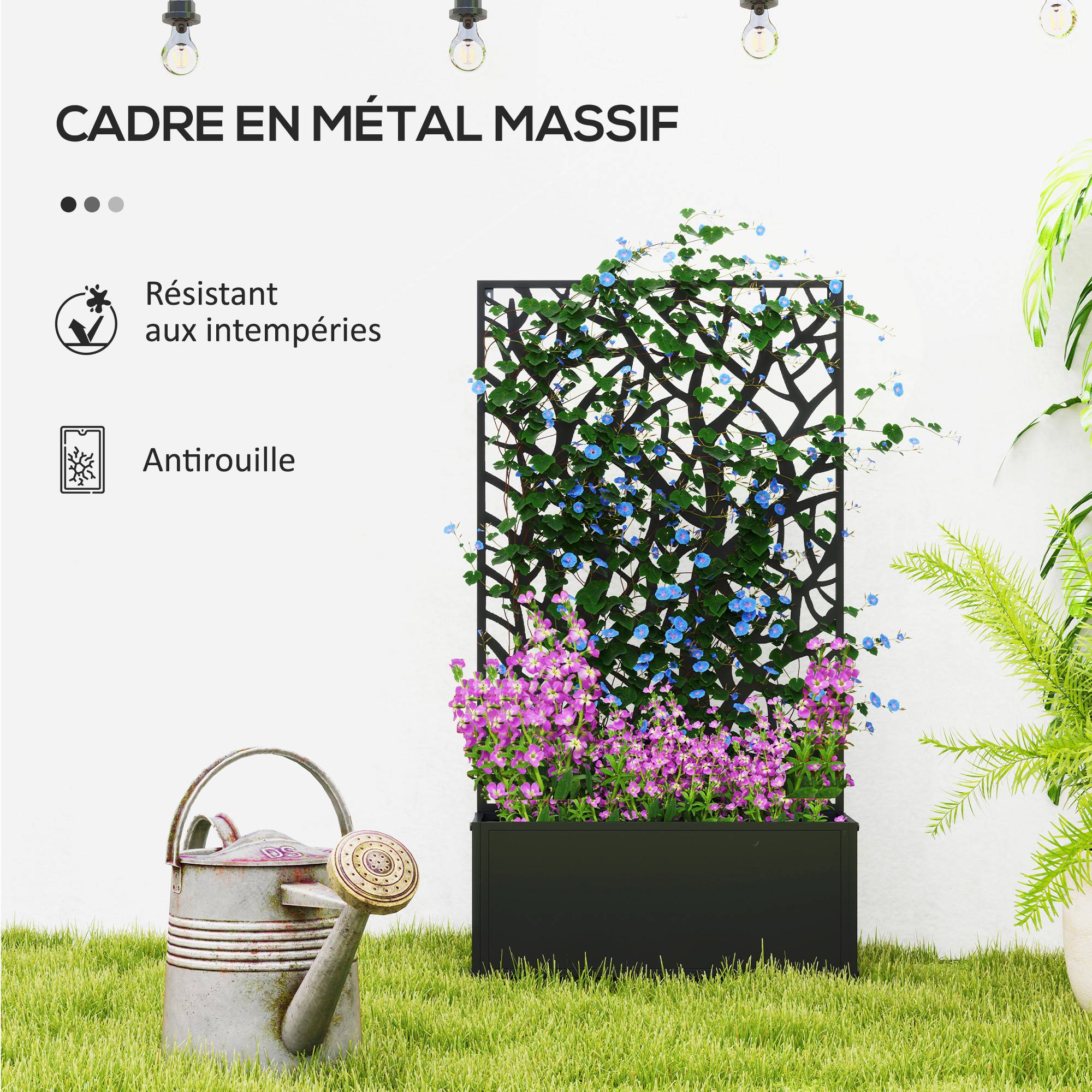 Jardinière avec treillis métal balcon grimpantes paravent extérieur 61x113cm noir - ComfortXL Outdoor Living - Image 8
