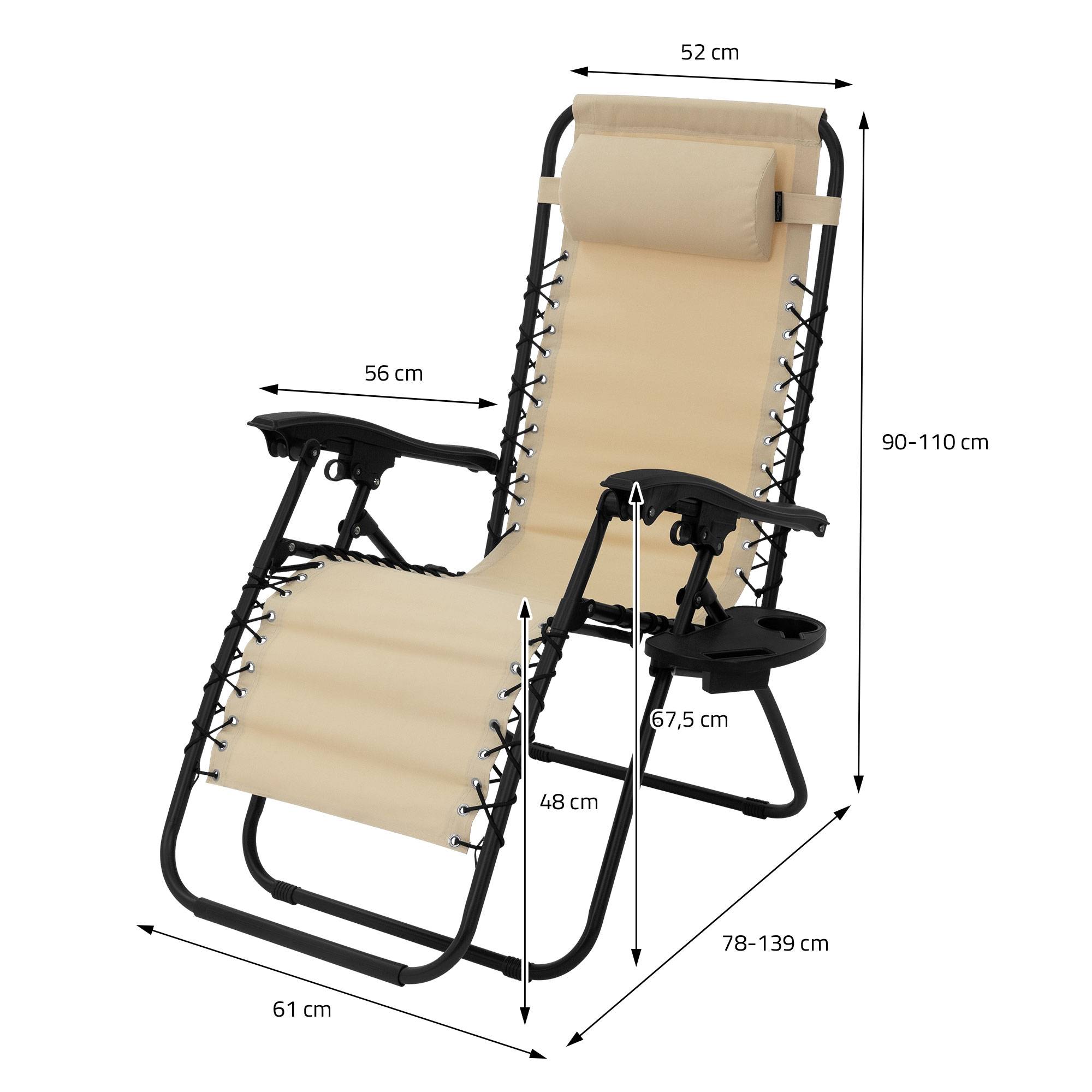Ecd-Germany - Lot de 2 Chaise Longue avec Appui-Tête et Porte-Gobelet, Pliable, Beige, en Acier/Tissu Polyester Oxford, Bain de Soleil de Jardin - Image 9
