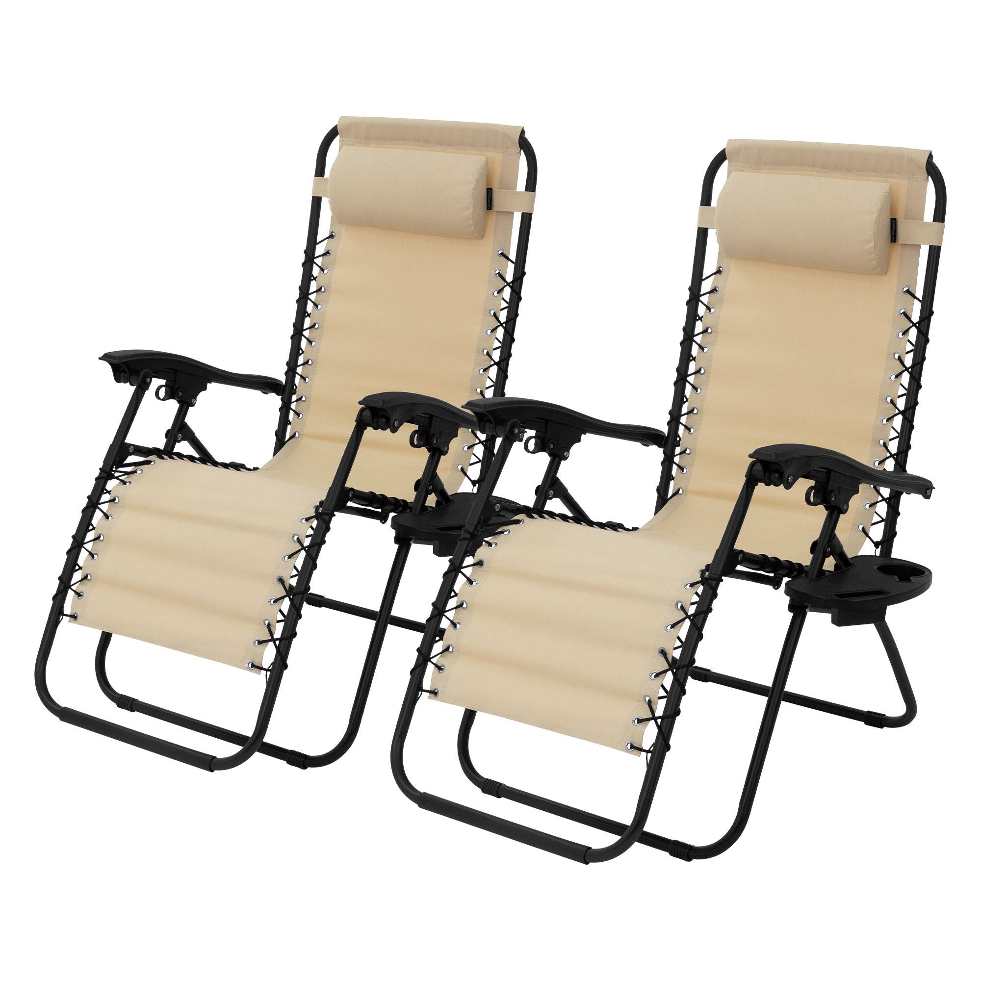Ecd-Germany - Lot de 2 Chaise Longue avec Appui-Tête et Porte-Gobelet, Pliable, Beige, en Acier/Tissu Polyester Oxford, Bain de Soleil de Jardin - Image 1