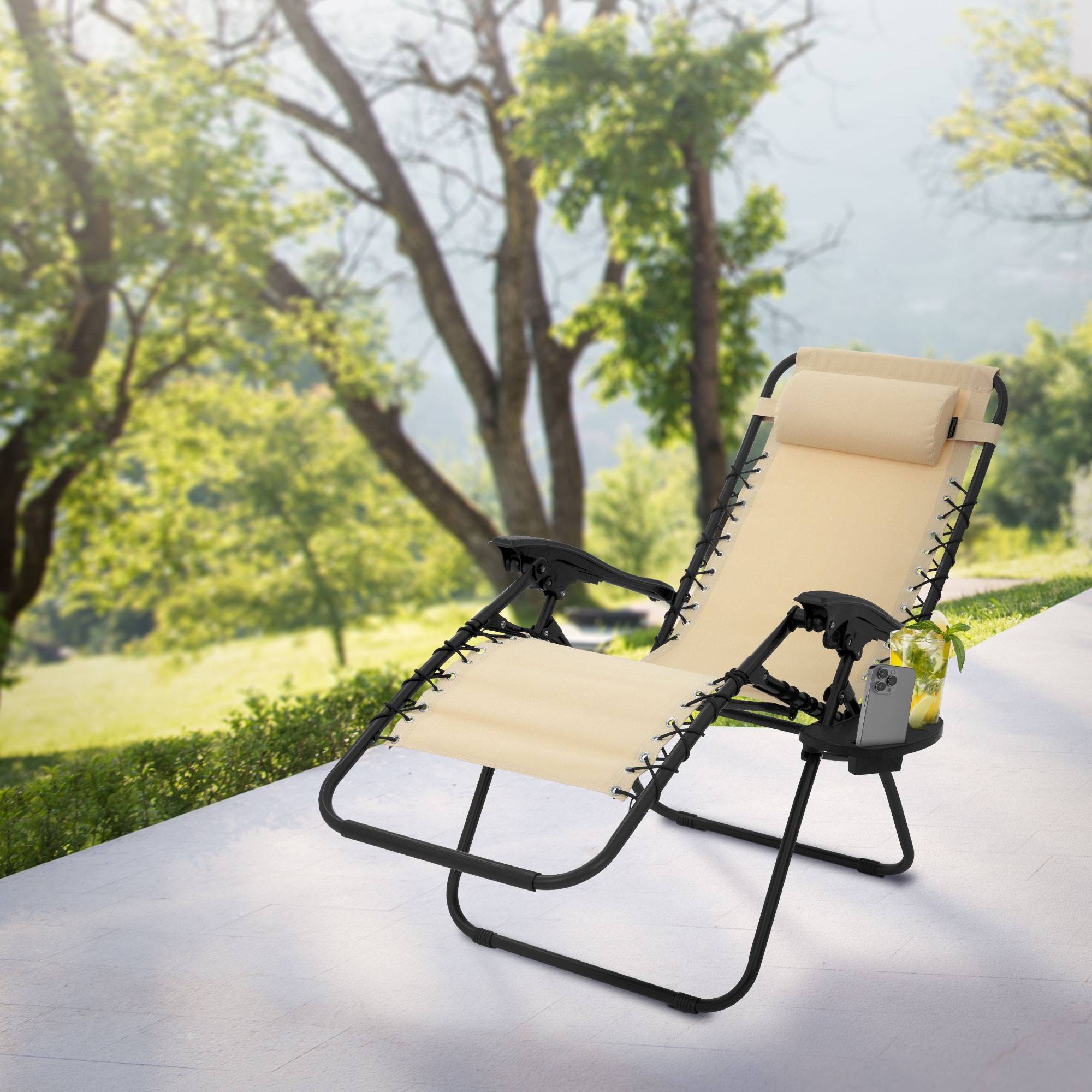 Ecd-Germany - Lot de 2 Chaise Longue avec Appui-Tête et Porte-Gobelet, Pliable, Beige, en Acier/Tissu Polyester Oxford, Bain de Soleil de Jardin - Image 8