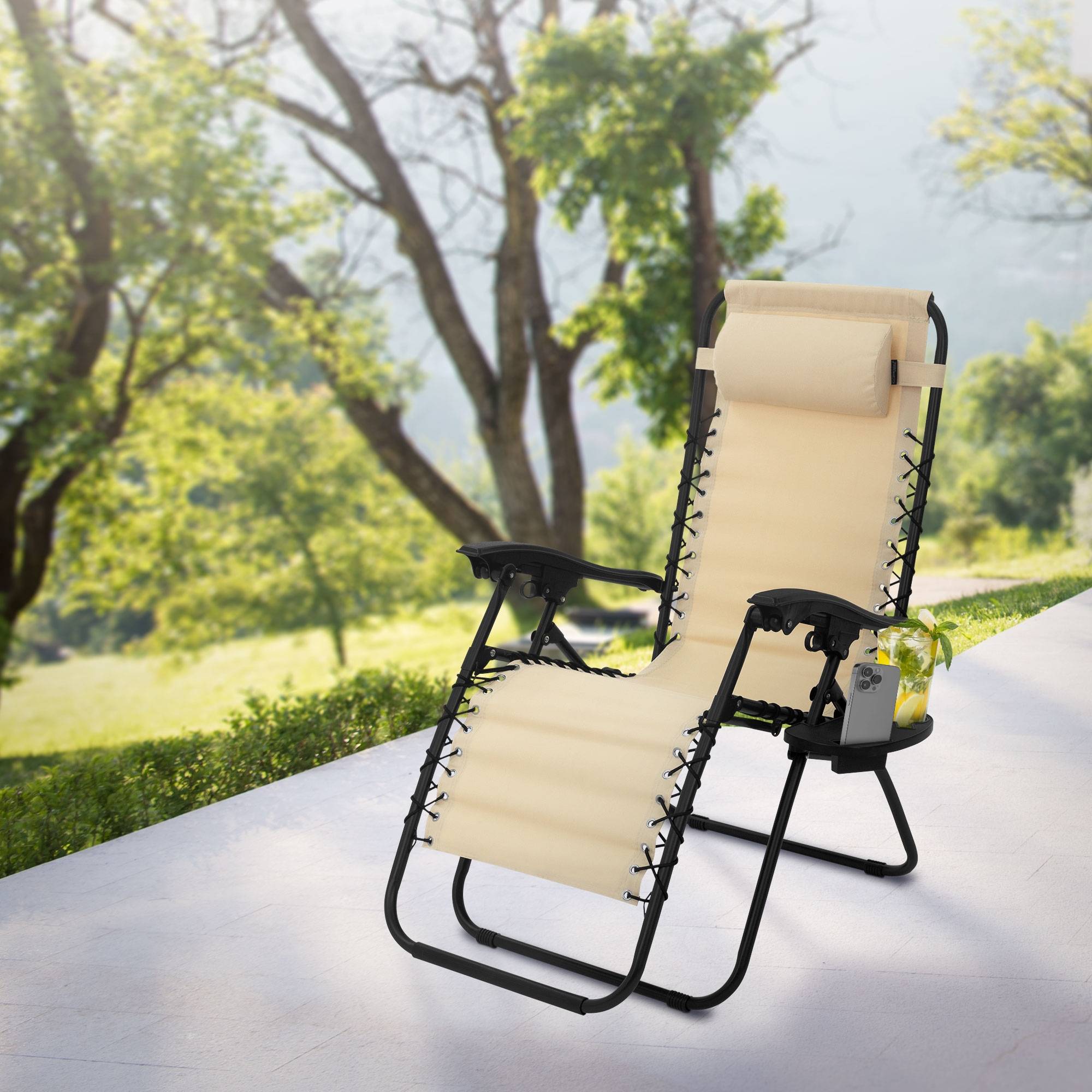Ecd-Germany - Lot de 2 Chaise Longue avec Appui-Tête et Porte-Gobelet, Pliable, Beige, en Acier/Tissu Polyester Oxford, Bain de Soleil de Jardin - Image 10