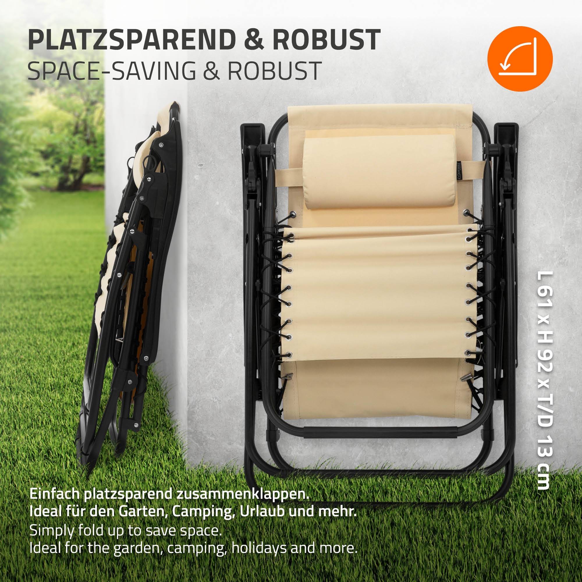 Ecd-Germany - Lot de 2 Chaise Longue avec Appui-Tête et Porte-Gobelet, Pliable, Beige, en Acier/Tissu Polyester Oxford, Bain de Soleil de Jardin - Image 7