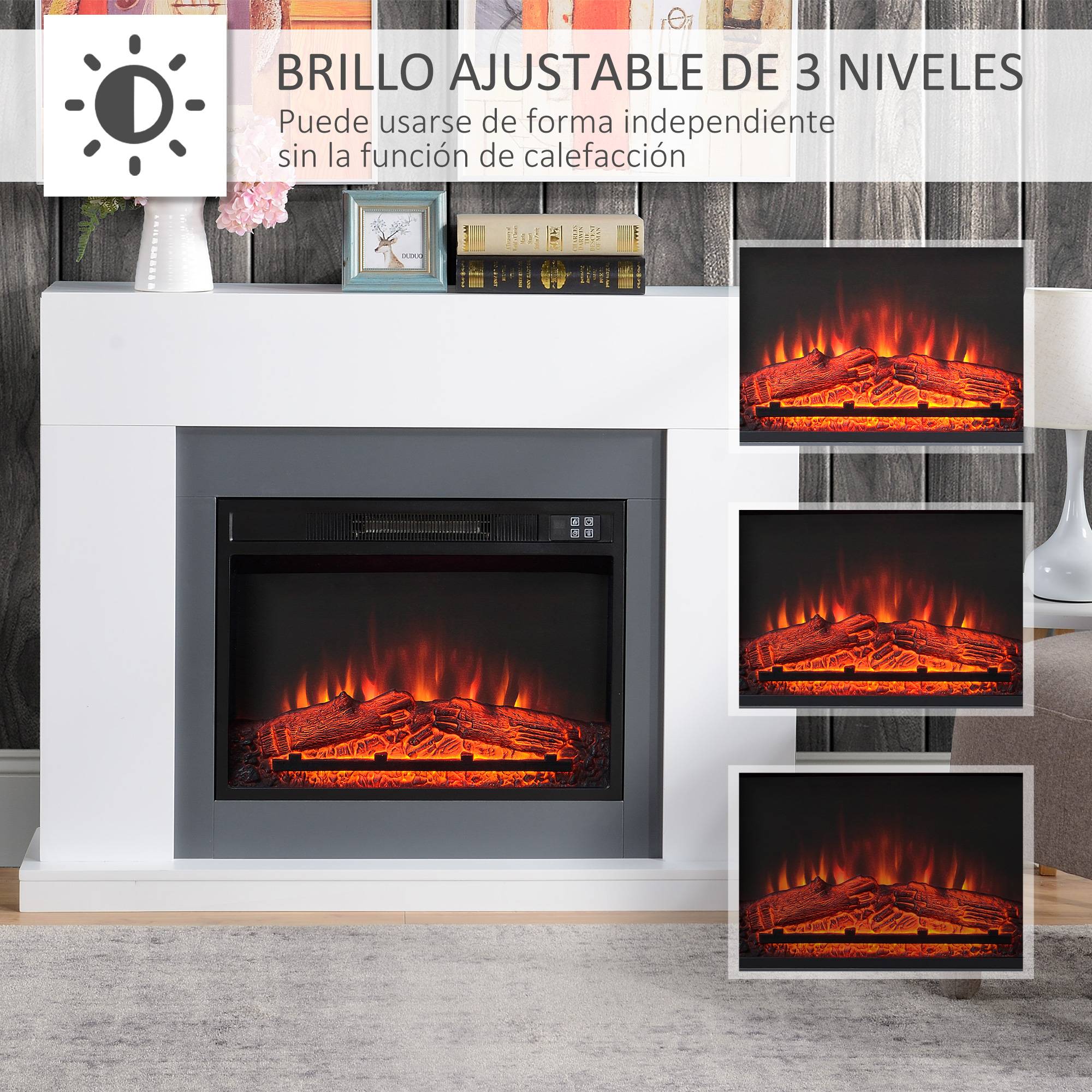 Cheminée électrique 1800W-2000W télécommande flamme réglable thermostat minuterie hebdomadaire 37 m² blanc - Image 7