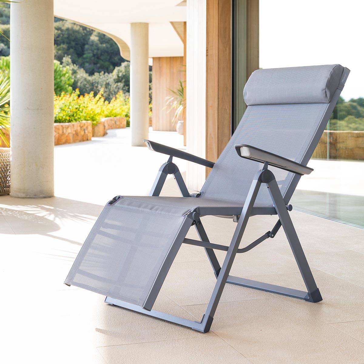 Hesperide - Fauteuil de jardin inclinable "Decima" ardoise & gris quartz 8 positions en aluminium traité époxy Hespéride - Image 1