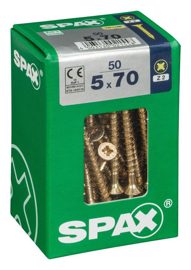 Spax - Lot de 50 vis acier tête fraisée pozidriv SPAX, Diam.5 mm x L.70 mm - Image 1