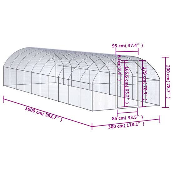 Vidaxl - Poulailler d'extérieur 3x10x2 m Acier galvanisé vidaXL 3095467 - Image 3