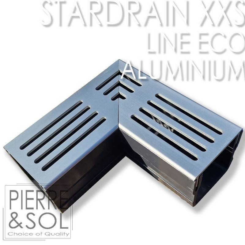 Caniveau XXS MINI L 6,5 cm Grille aluminium - StarDrain - LINE ECO -       Élément d'angle - Image 1
