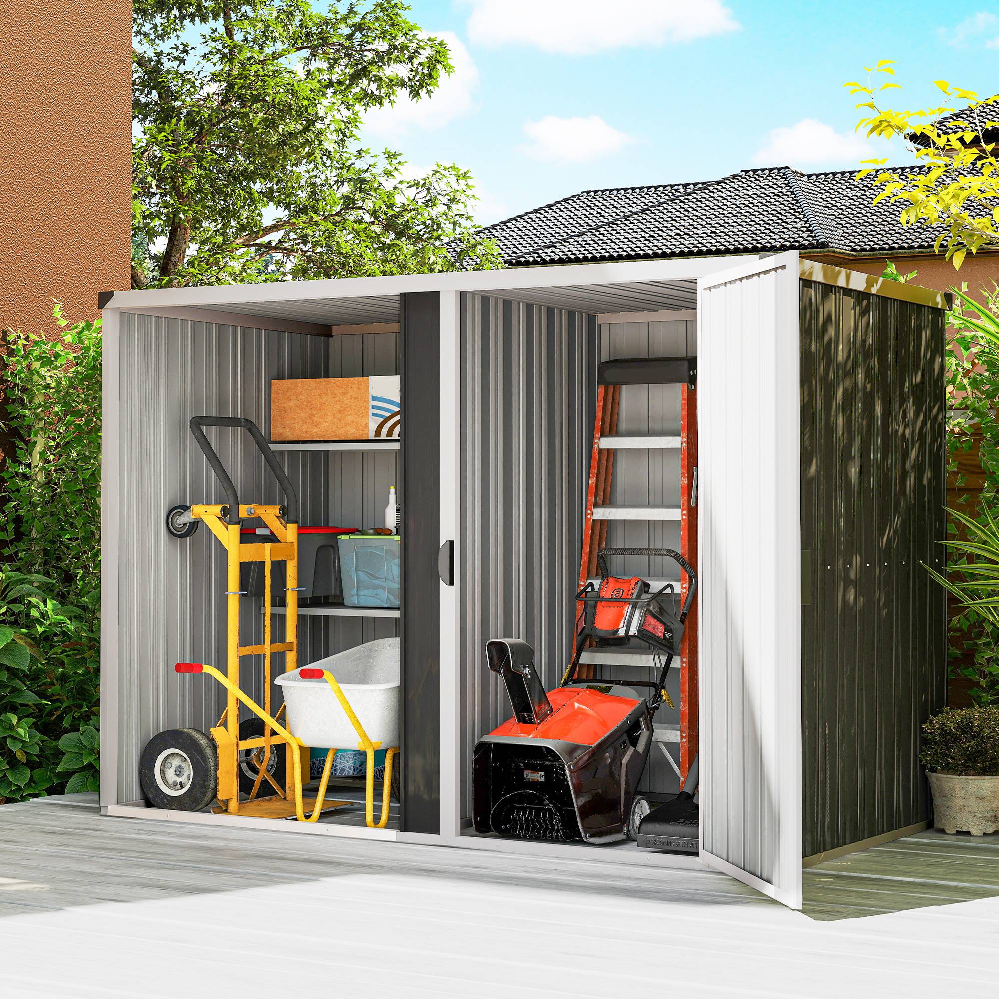 Sans Marque - Abri jardin acier galvanisé porte verrouillable 231x125x162 cm gris - Image 4