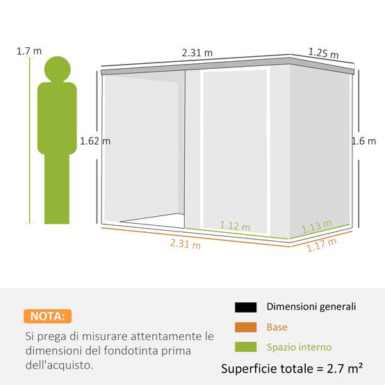 Sans Marque - Abri jardin acier galvanisé porte verrouillable 231x125x162 cm gris - Image 5