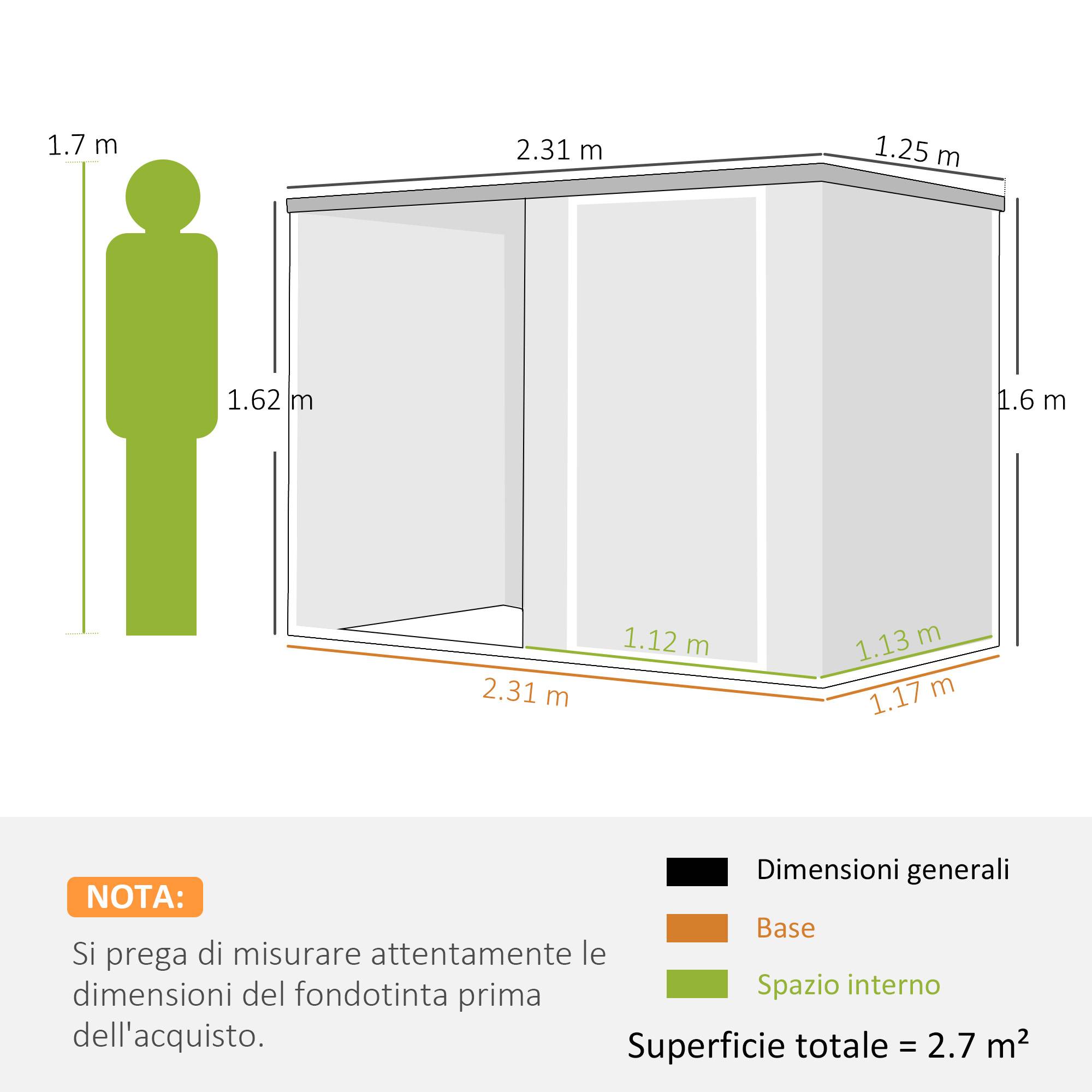 Sans Marque - Abri jardin acier galvanisé porte verrouillable 231x125x162 cm gris - Image 5