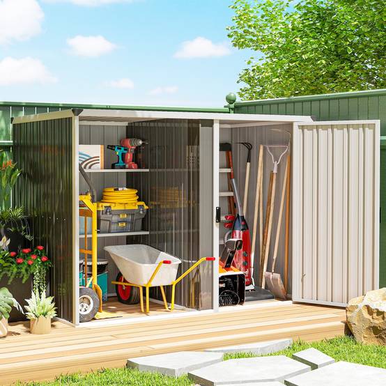 Sans Marque - Abri jardin acier galvanisé porte verrouillable 231x125x162 cm gris - Image 3