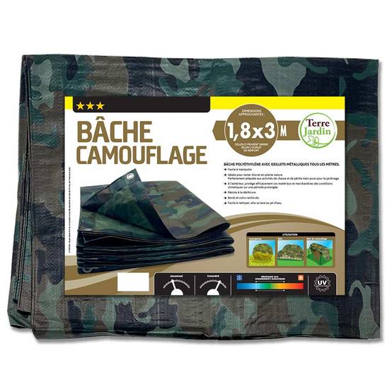 Bâche camouflage militaire 130g/m2 3 x 1.8 Armée - Image 5
