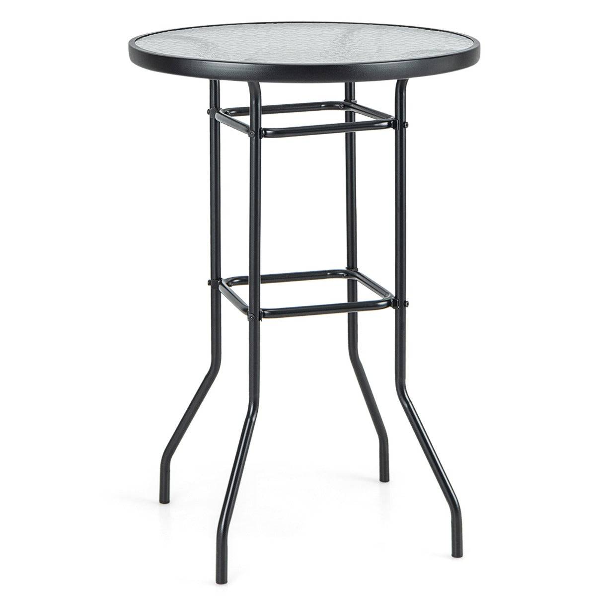 Helloshop26 - Table de bar de jardin en verre trempé 97 cm patins antidérapants cadre en métal enduit de poudre intérieur extérieur noir - Image 1