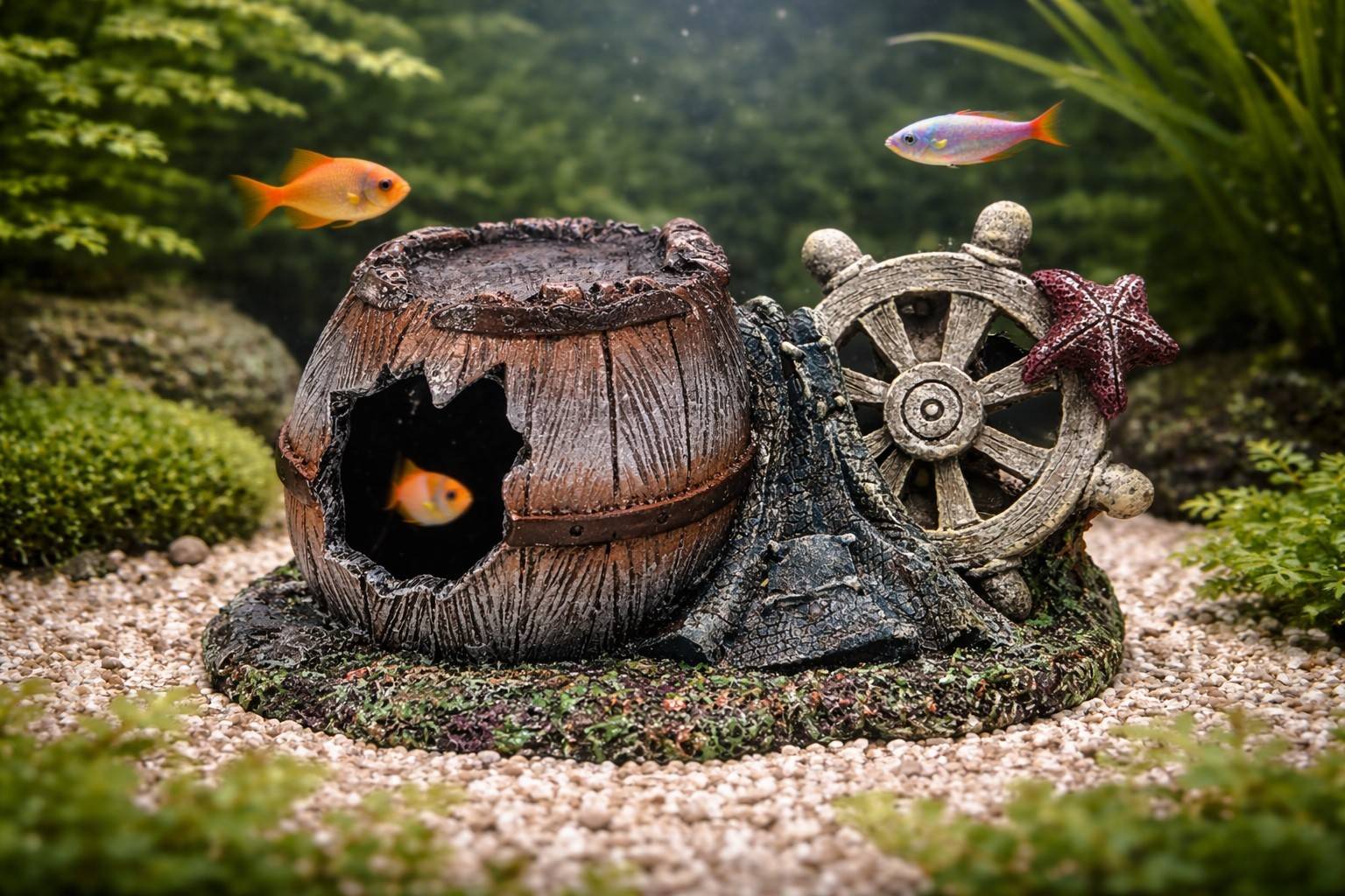 Eden - Décoration aquarium tonneau cassé gouvernail cachette pour poisson - Image 2