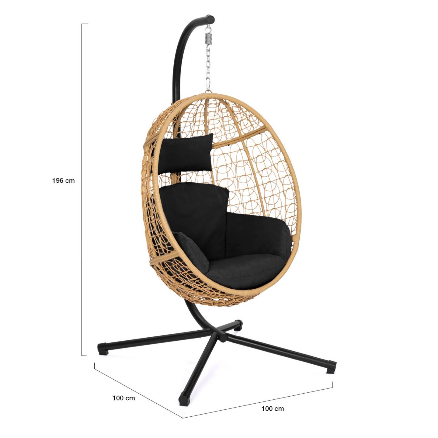 Fauteuil oeuf suspendu ajouré effet rotin avec coussin noir - Image 4