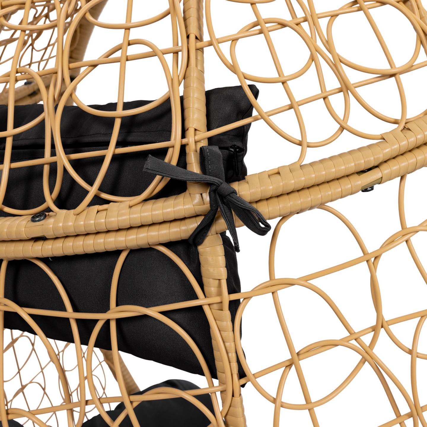 Fauteuil oeuf suspendu ajouré effet rotin avec coussin noir - Image 6