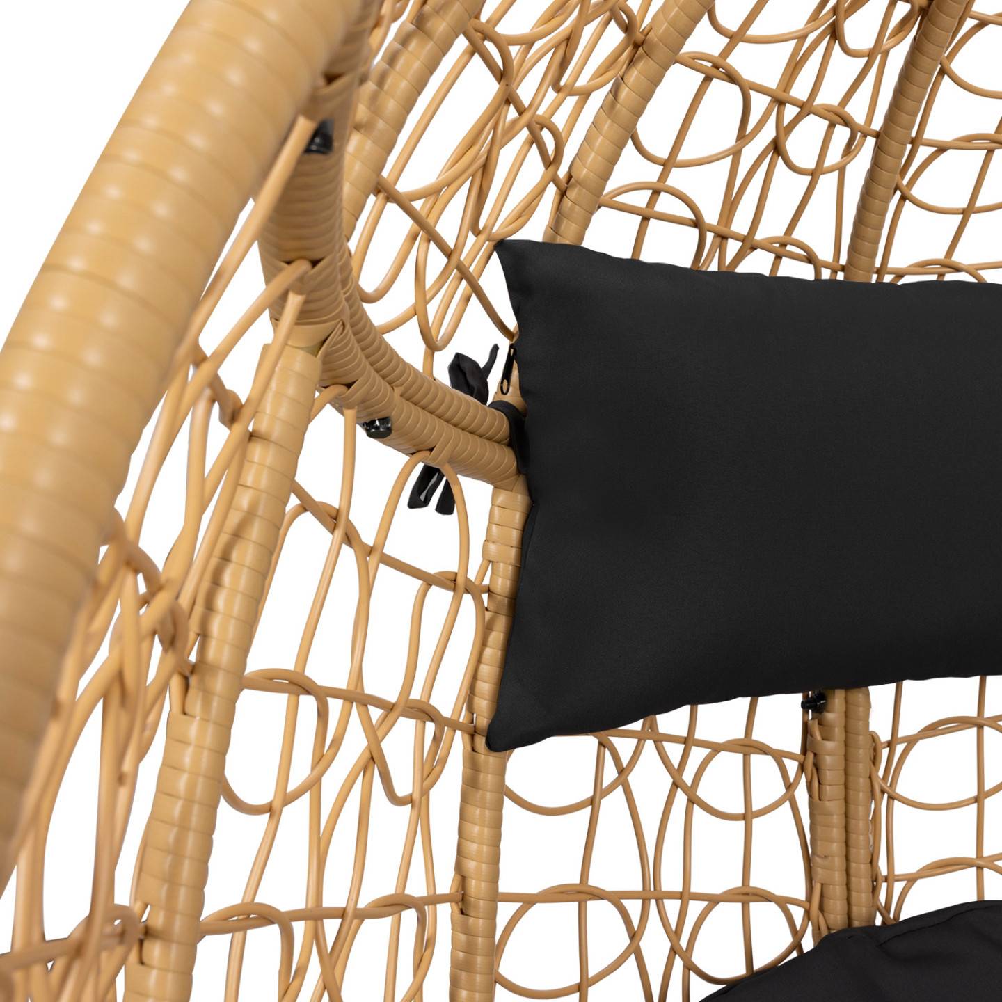 Fauteuil oeuf suspendu ajouré effet rotin avec coussin noir - Image 7