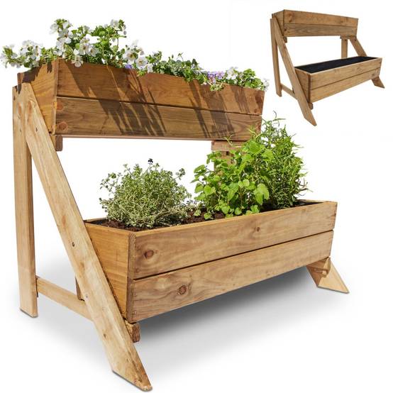 Carré potager surélevé 2 niveaux en bois de pin massif idéale pour terrasse balcon - Image 1