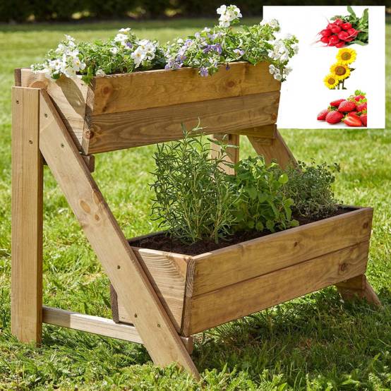 Carré potager surélevé 2 niveaux en bois de pin massif idéale pour terrasse balcon - Image 6