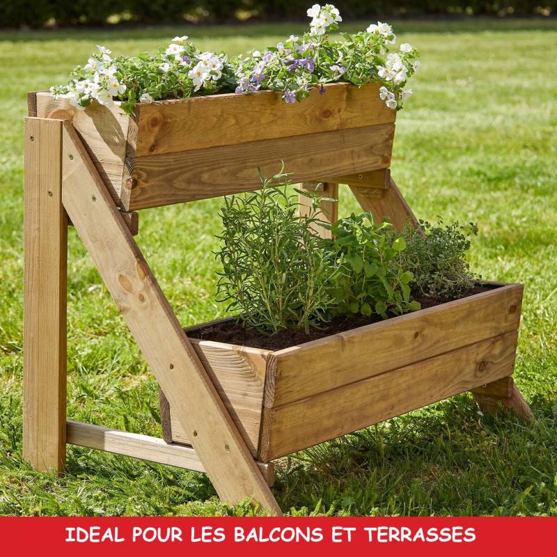 Carré potager surélevé 2 niveaux en bois de pin massif idéale pour terrasse balcon - Image 3