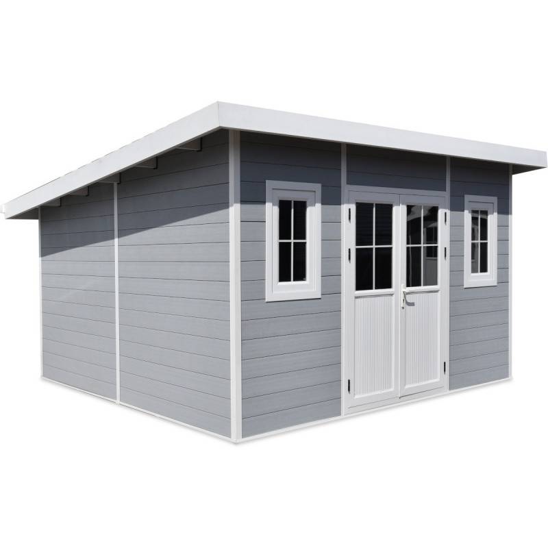 Abri de jardin 14,90m² bois composite gris clair toit plat Woodlife Garden - Image 5