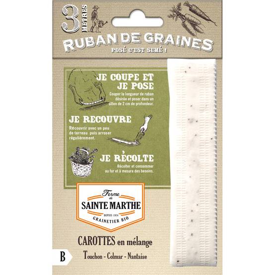 Carte ruban de Carottes en mélange (Touchon, Colmar, Nantaise) - Bio - Ferme de Sainte Marthe Livré en ruban de 3 mètres