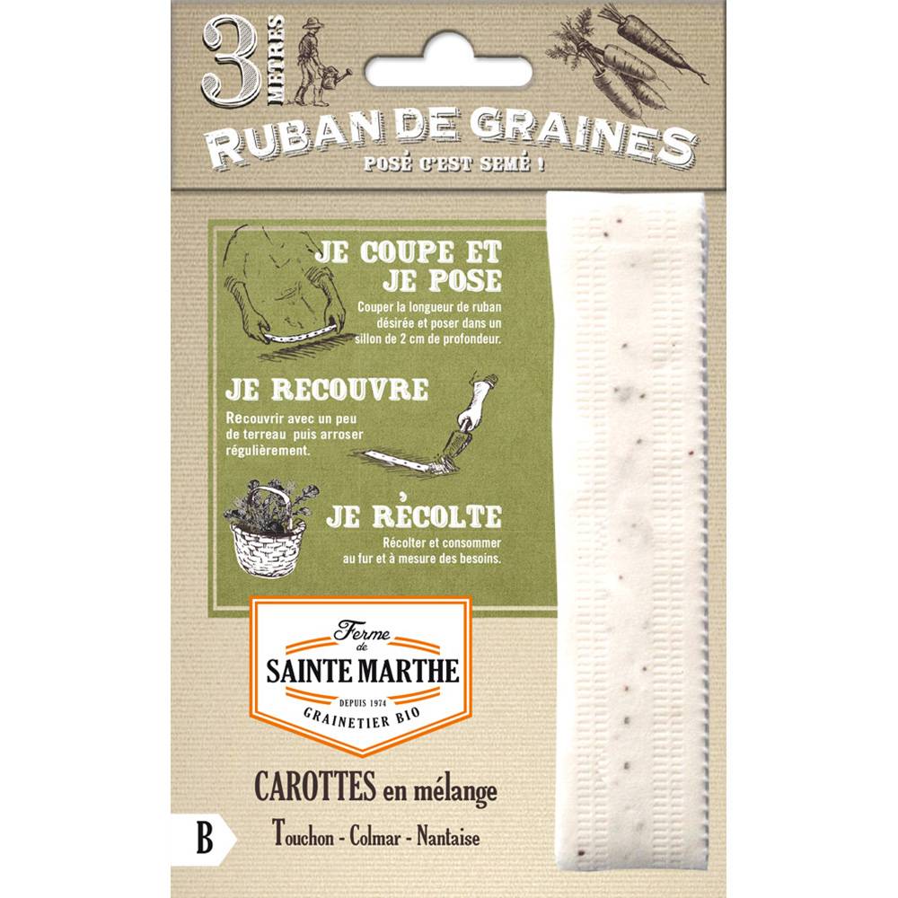 Carte ruban de Carottes en mélange (Touchon, Colmar, Nantaise) - Bio - Ferme de Sainte Marthe Livré en ruban de 3 mètres