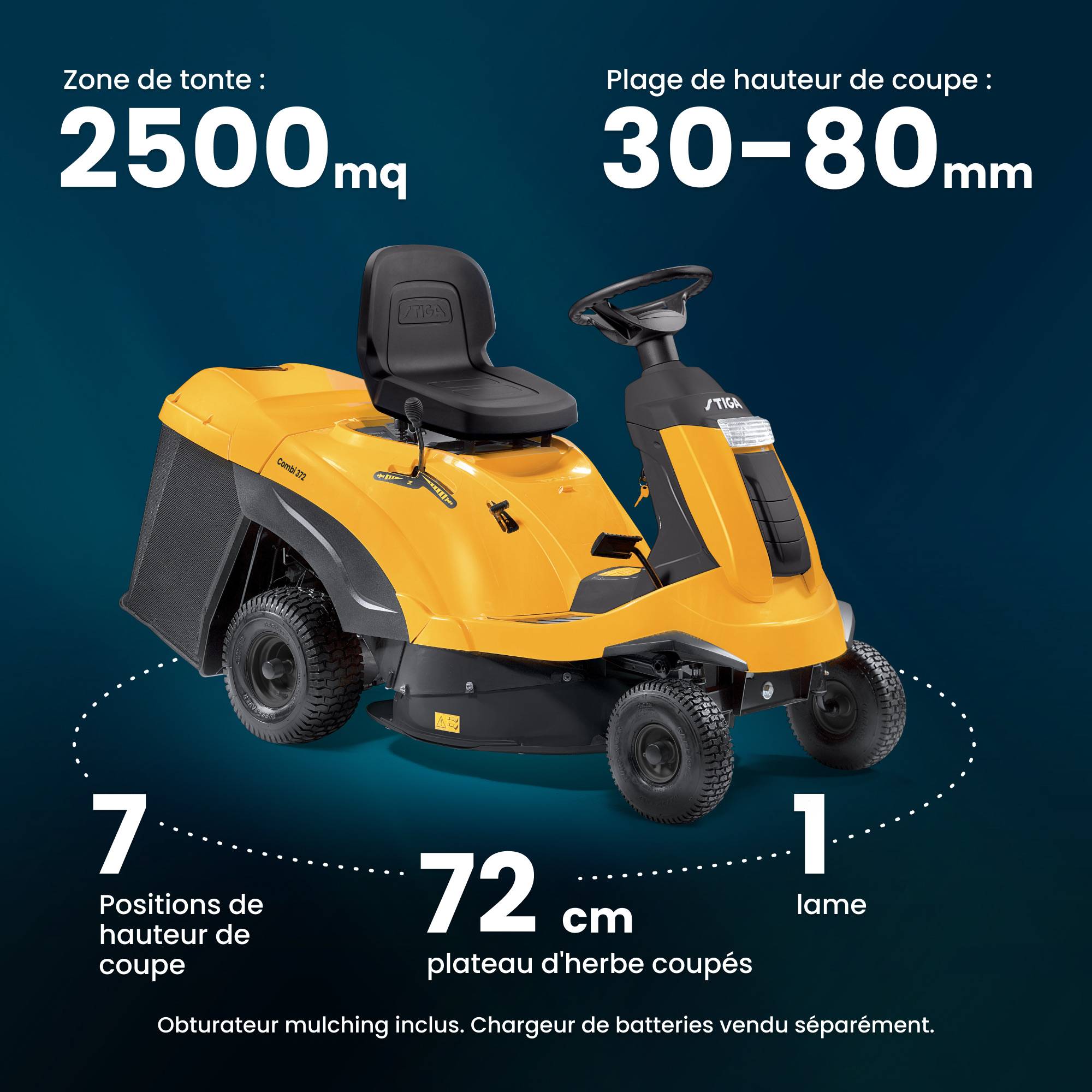 Stiga - Tondeuse Combi 372, moteur 414cc, plateau 72 cm, bac 170L - STIGA - Image 7