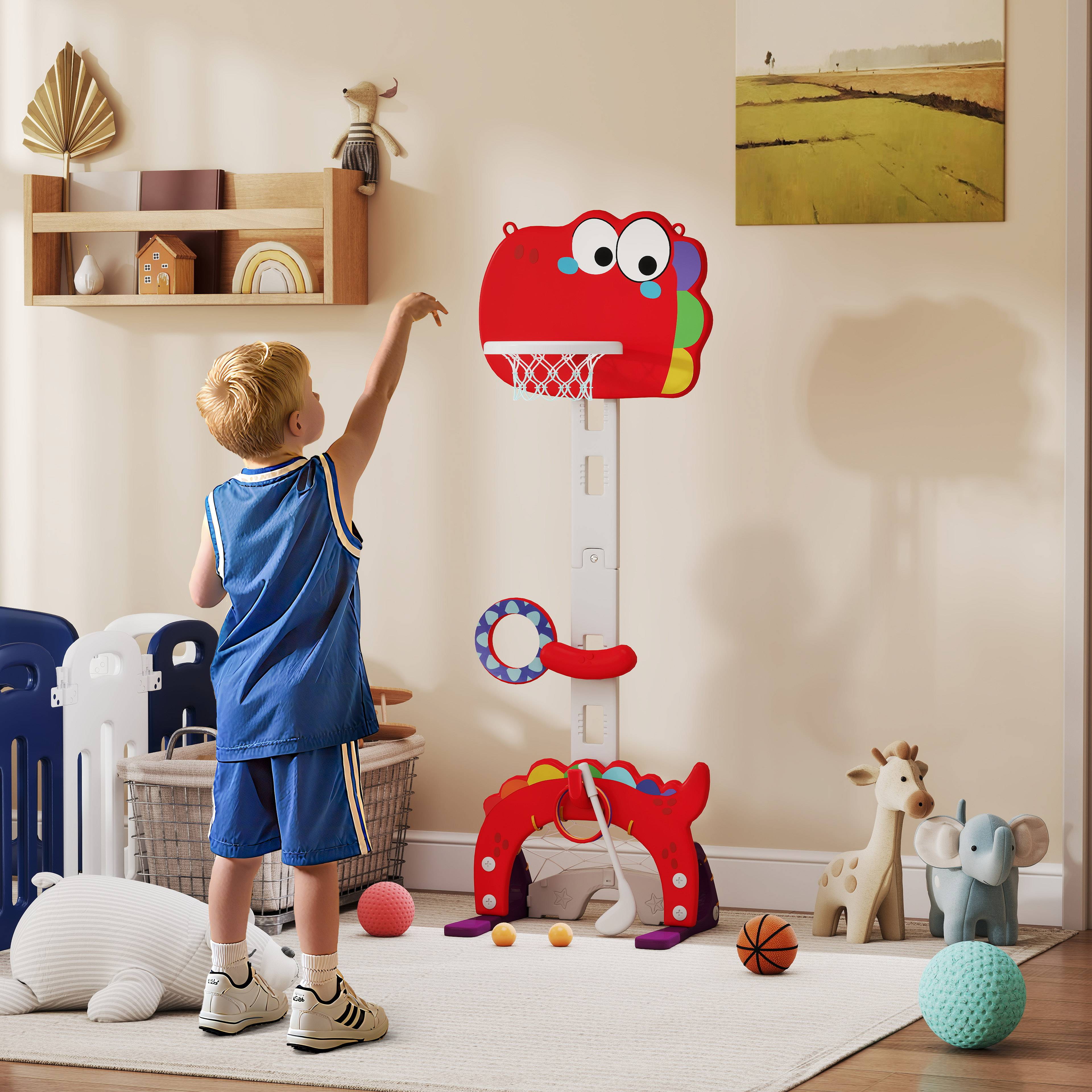 Panier de basket-ball pour enfants, hauteur réglable, 5 en 1 lancer de balles, golf, football jeu de lasso, 3-6 ans - Image 3