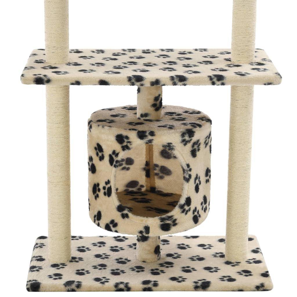 Helloshop26 - Arbre à chat griffoir grattoir niche jouet animaux peluché en sisal 95 cm beige motif de pattes - Image 6