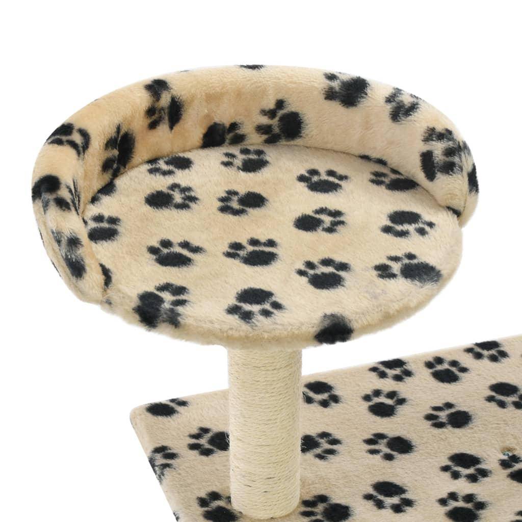 Helloshop26 - Arbre à chat griffoir grattoir niche jouet animaux peluché en sisal 95 cm beige motif de pattes - Image 4