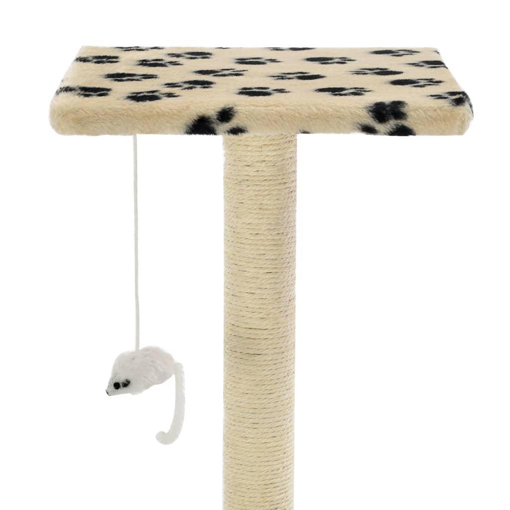 Helloshop26 - Arbre à chat griffoir grattoir niche jouet animaux peluché en sisal 95 cm beige motif de pattes - Image 5