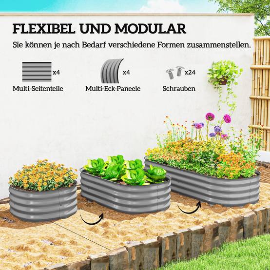 Potager surélevé modulaire, bords protégés, sans fond, 150x62x30 cm, argent - Image 6