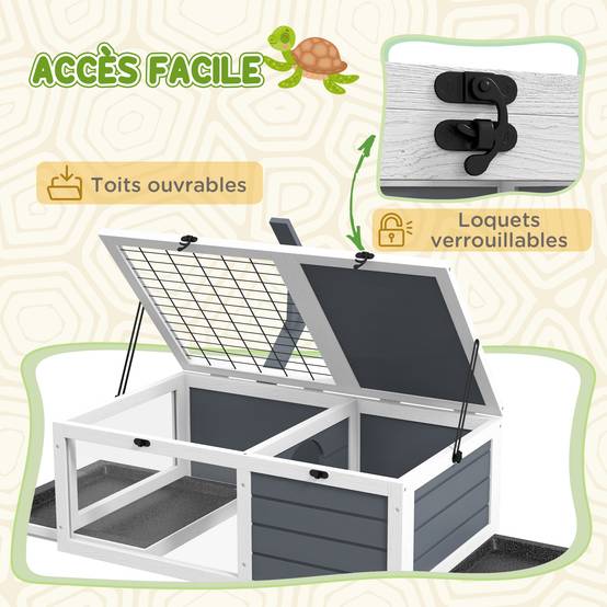 Enclos pour tortue bois griss 81 x 48 x 31.5 cm - PANGIVO - Image 8