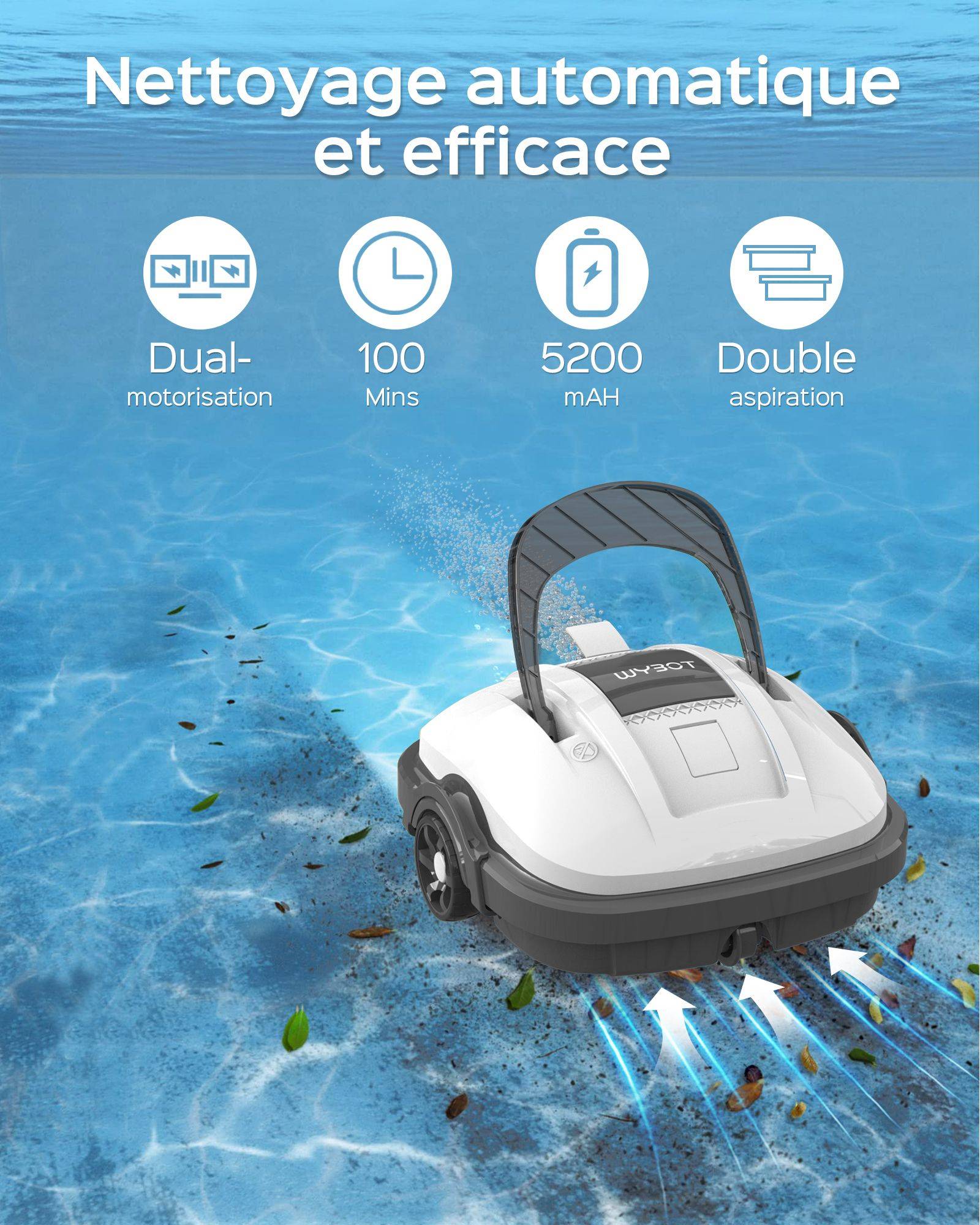 Robot de piscine sans fil Osprey 200 Max - Nettoyage puissant du fond, autonomie 100 min - Image 2
