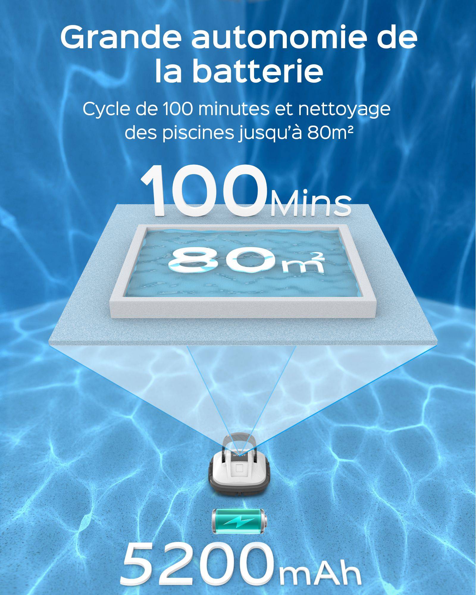 Robot de piscine sans fil Osprey 200 Max - Nettoyage puissant du fond, autonomie 100 min - Image 4