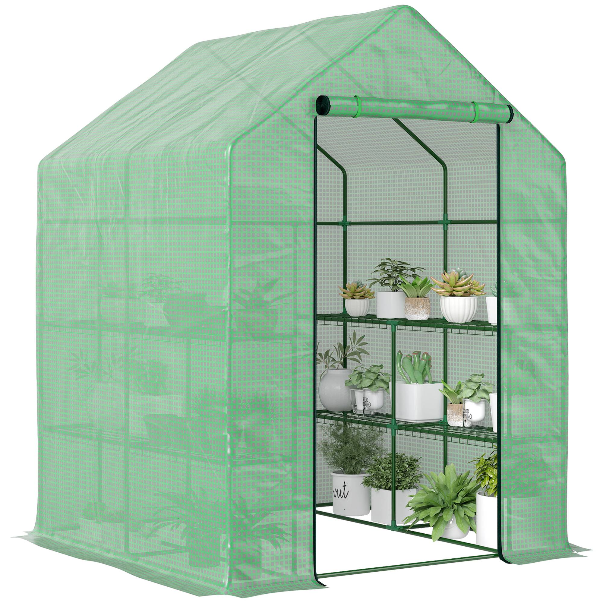 Sans Marque - Serre de jardin étagères 143x138x190 cm bâche PE serre potagère porte enroulable culture légumes fleurs serre balcon verte jardin extérieur - Image 1