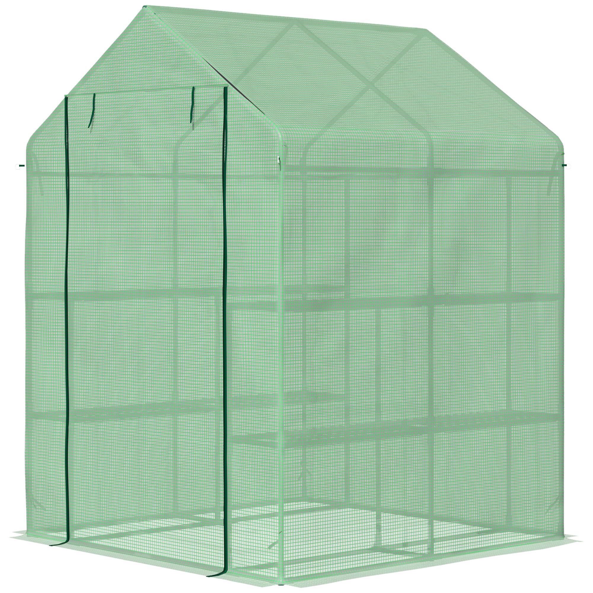 Sans Marque - Serre de jardin étagères 143x138x190 cm bâche PE serre potagère porte enroulable culture légumes fleurs serre balcon verte jardin extérieur - Image 2