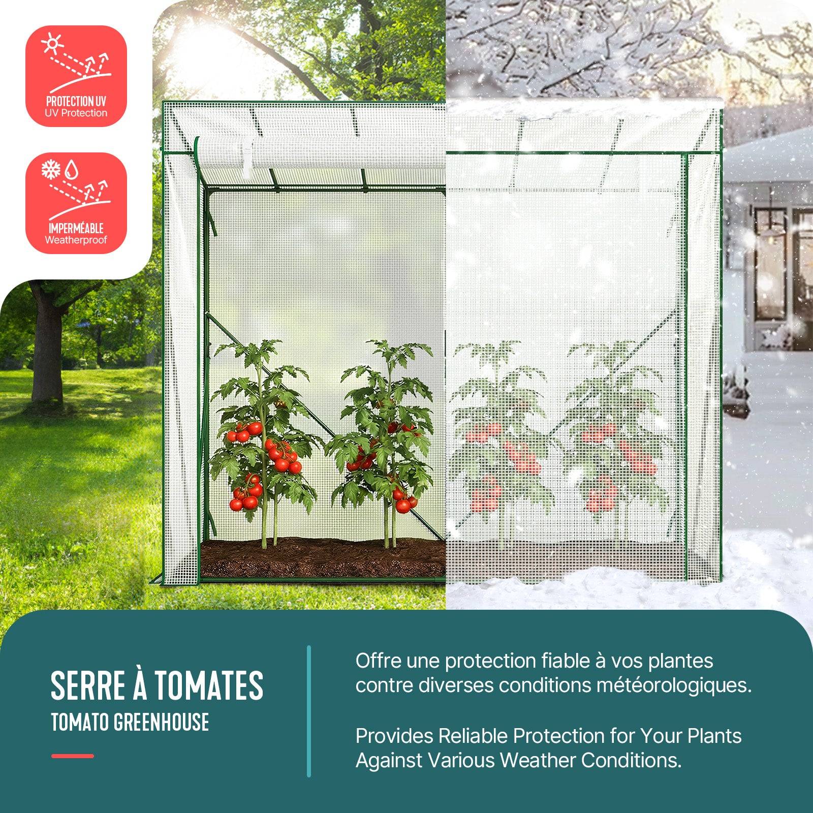 Vounot - Serre de jardin Serre tomates avec porte et fenetres moustiquaire bache PE renforcee 135g/m2 200x77x170cm Blanc - Image 2