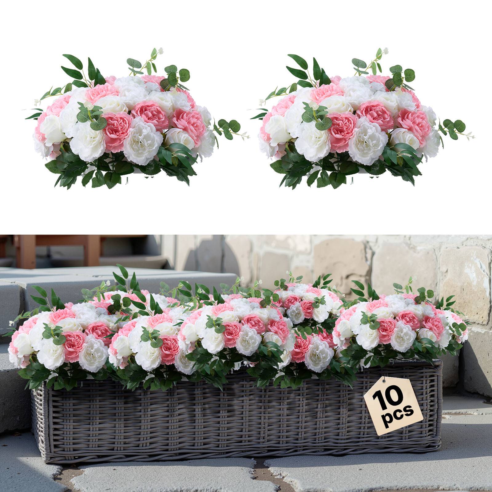 VEVOR Boule Fleur Artificielle Mariage 10 PCS Diamètre Max 45 cm Rose Rose Blanc
