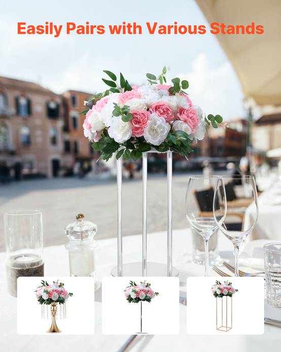 VEVOR Boule Fleur Artificielle Mariage 10 PCS Diamètre Max 45 cm Rose Rose Blanc - Image 4