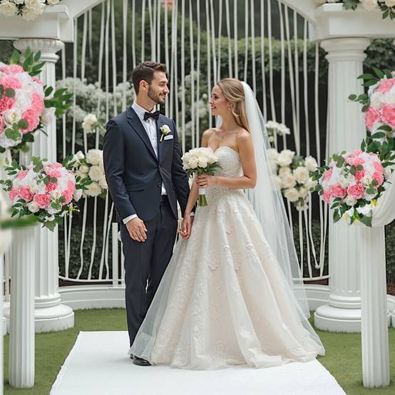 VEVOR Boule Fleur Artificielle Mariage 10 PCS Diamètre Max 45 cm Rose Rose Blanc - Image 8