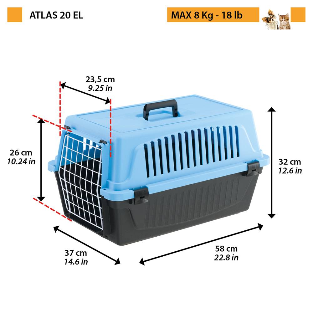 Ferplast - Ferplast Caisse de Transport Chat, Cage de Transport pour Chiens Petits et Chats jusqu'à 8 Kg, Porte en Fer Plastifié, Fentes d'aération, 37 x 58 x h - Image 2