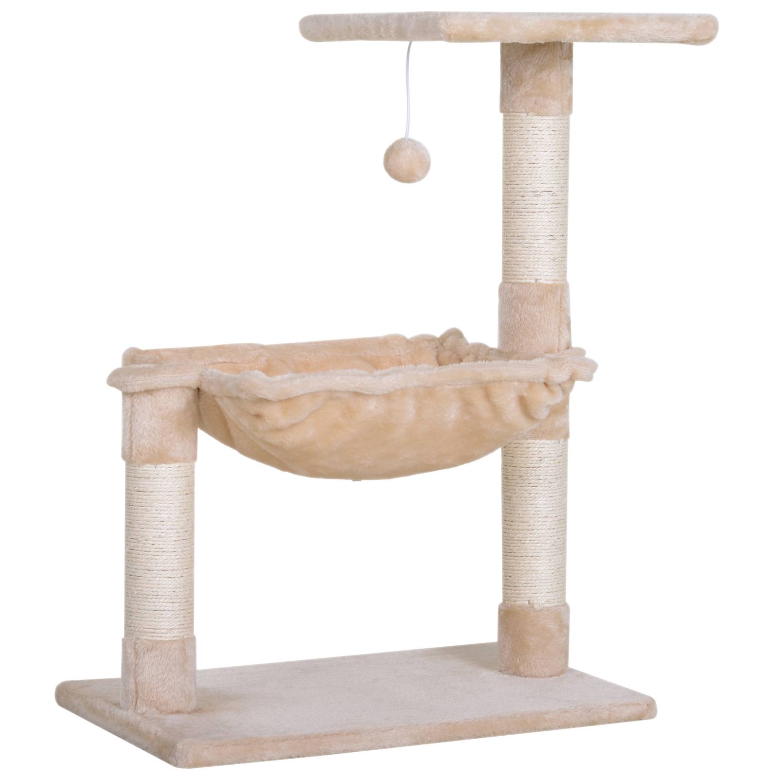 Arbre à chat avec griffoir, plateforme et hamac, poteaux en sisal, 50 x 36 x 70 cm, beige - Image 2