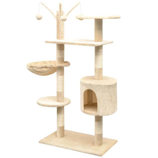 Arbre à chat 125 cm avec hamac griffoir sisal et jouets suspendus Beige – ComfortXL Pet Living - Image 2