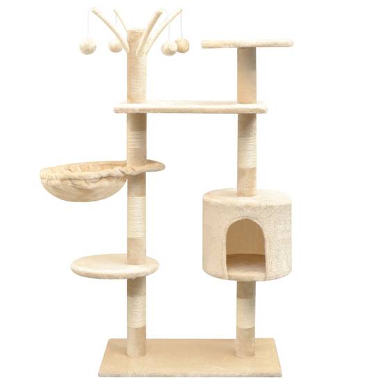Arbre à chat 125 cm avec hamac griffoir sisal et jouets suspendus Beige – ComfortXL Pet Living - Image 1